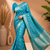Teal Blue Woven Golden Zari Chevron Pattern Design Fabric Pure Soft Chinon/Georgette Saree With Blouse Unstitched
