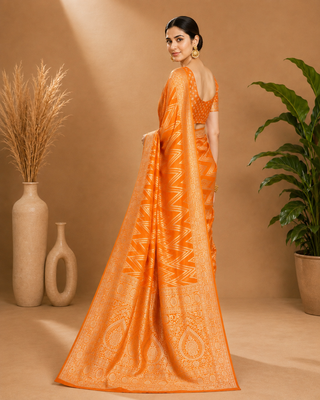Mustard Yellow Woven Golden Zari Chevron Pattern Design Fabric Pure Soft Chinon/Georgette Saree With Blouse Unstitched 4