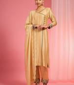 Beige chanderi hand embroidered kurta set