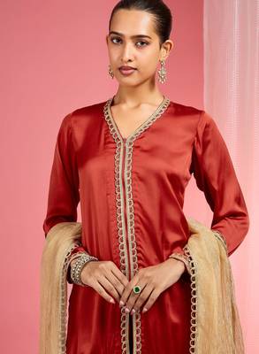 Red modal satin salwar kurta set 2