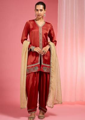 Red modal satin salwar kurta set 1