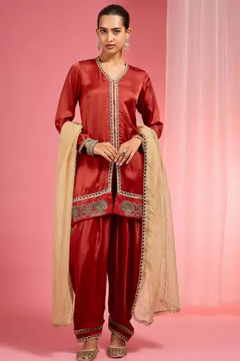 Red modal satin salwar kurta set