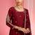 Dark maroon hand embroidered viscose dupion silk kurta sharara set