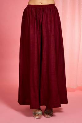 Dark maroon hand embroidered viscose dupion silk kurta sharara set 4