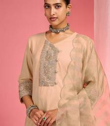 Beige  chanderi hand embroidered kurta set