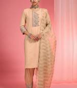 Beige  chanderi hand embroidered kurta set