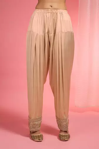 Beige  chanderi hand embroidered kurta set