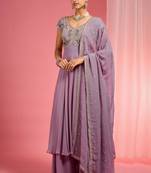 Lavender georgette hand embroidered anarkali sharara set