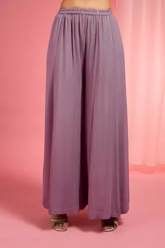 Lavender georgette hand embroidered anarkali sharara set