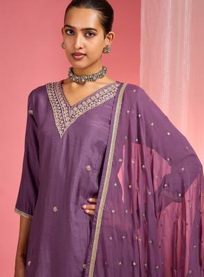 Dull purple  viscose dupion silk hand embroidered sharara set 2