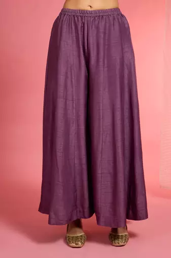 Dull purple  viscose dupion silk hand embroidered sharara set