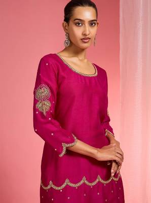 Rani pink viscose dupion silk hand embroidered sharara set 2