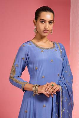 Blue hand embroidered viscose crepe  kurta sharara set 2