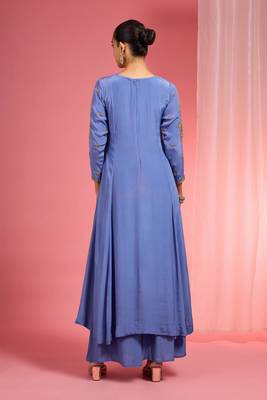 Blue hand embroidered viscose crepe  kurta sharara set 3