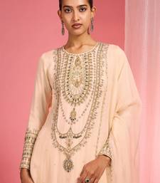 Light beige organza sequin beads dabka work kurta set