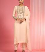 Light beige organza sequin beads dabka work kurta set