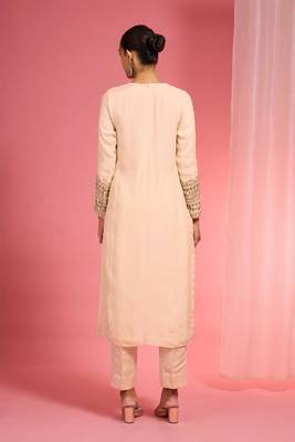 Light beige organza sequin beads dabka work kurta set 3