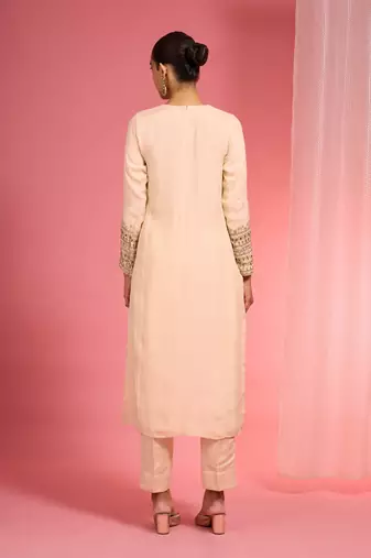 Light beige organza sequin beads dabka work kurta set