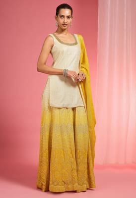 Yellow ombre resham work georgette sharara set 5
