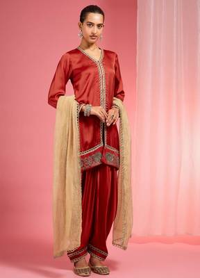 Red modal satin salwar kurta set 5