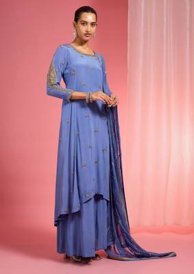 Blue hand embroidered viscose crepe  kurta sharara set 5