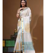 Off-white mal chanderi with applique work saree with blouse piece