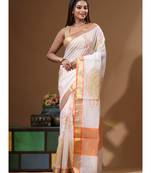 Off-white mal chanderi with applique work saree with blouse piece