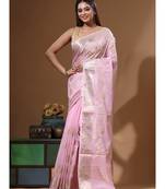 Pink mal chanderi with applique work saree with blouse piece