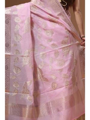 Pink mal chanderi with applique work saree with blouse piece 4