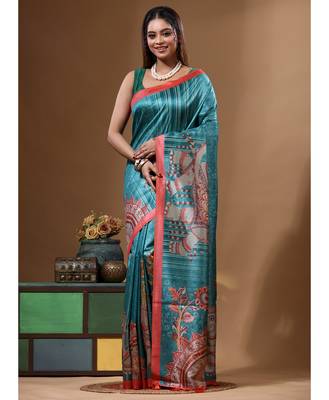 Multicolour semi - tussar with digital print saree with blouse piece 1