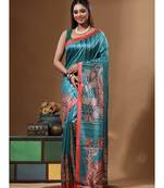 Multicolour semi - tussar with digital print saree with blouse piece