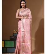 Peach mal chanderi with applique work saree with blouse piece