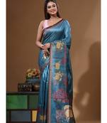 Multicolour semi - tussar with digital print saree with blouse piece