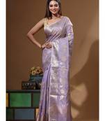 Lavendar mal chanderi with applique work saree with blouse piece