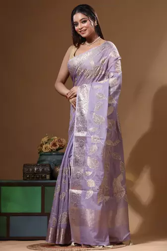 Lavendar mal chanderi with applique work saree with blouse piece