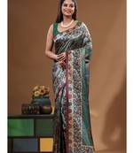 Multicolour semi - tussar with digital print saree with blouse piece