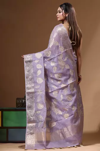 Lavendar mal chanderi with applique work saree with blouse piece