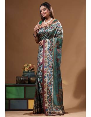 Multicolour semi - tussar with digital print saree with blouse piece 2