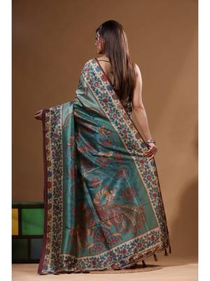 Multicolour semi - tussar with digital print saree with blouse piece 3