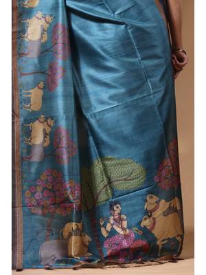 Multicolour semi - tussar with digital print saree with blouse piece 4