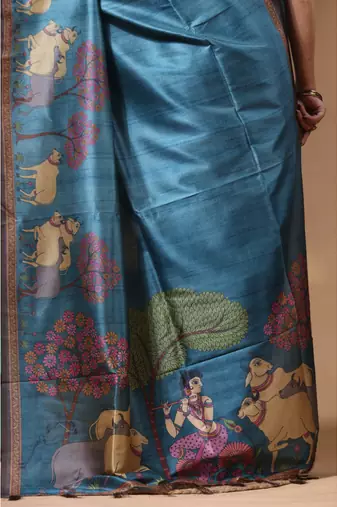Multicolour semi - tussar with digital print saree with blouse piece