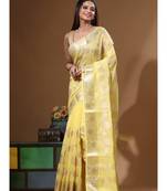 Yellow mal chanderi with applique work saree with blouse piece