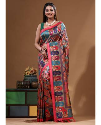 Multicolour semi - tussar with digital print saree with blouse piece 1