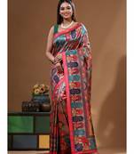 Multicolour semi - tussar with digital print saree with blouse piece
