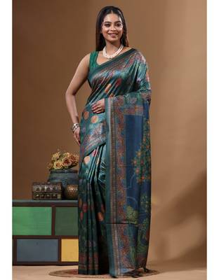 Multicolour semi - tussar with digital print saree with blouse piece 1