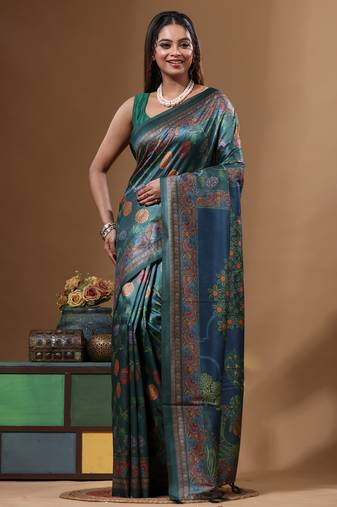 Multicolour semi - tussar with digital print saree with blouse piece
