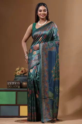 Multicolour semi - tussar with digital print saree with blouse piece