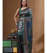 Multicolour semi - tussar with digital print saree with blouse piece