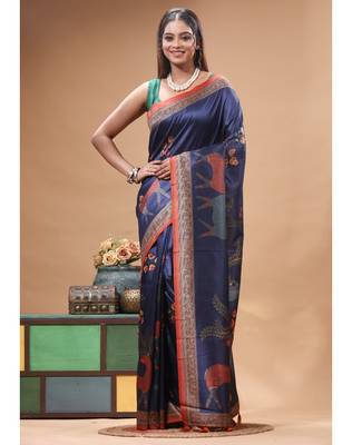 Multicolour semi - tussar with digital print saree with blouse piece 1