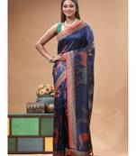 Multicolour semi - tussar with digital print saree with blouse piece